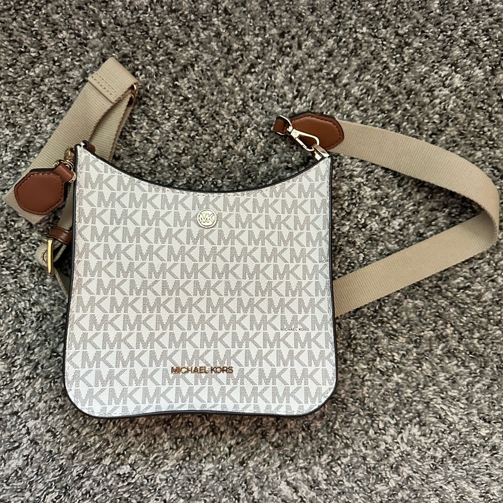 Michael Kors Cream and Brown Crossbody Bag